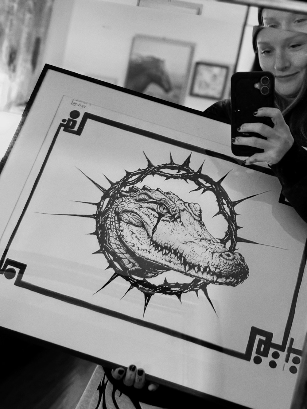 Alligator Art Print Wall Poster - Black